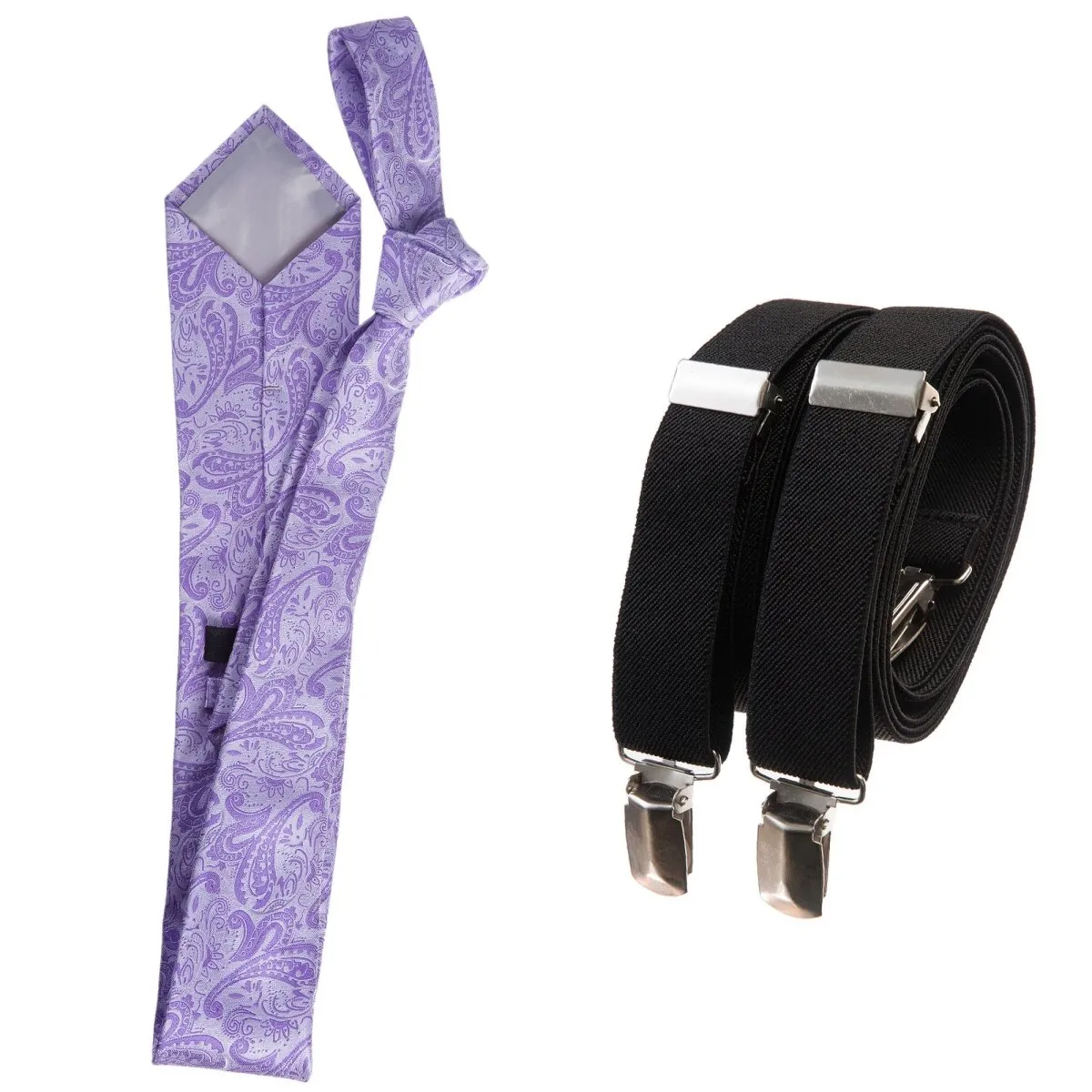 Classic Windsor Self Tie Paisley Jacquard Necktie and Suspenders