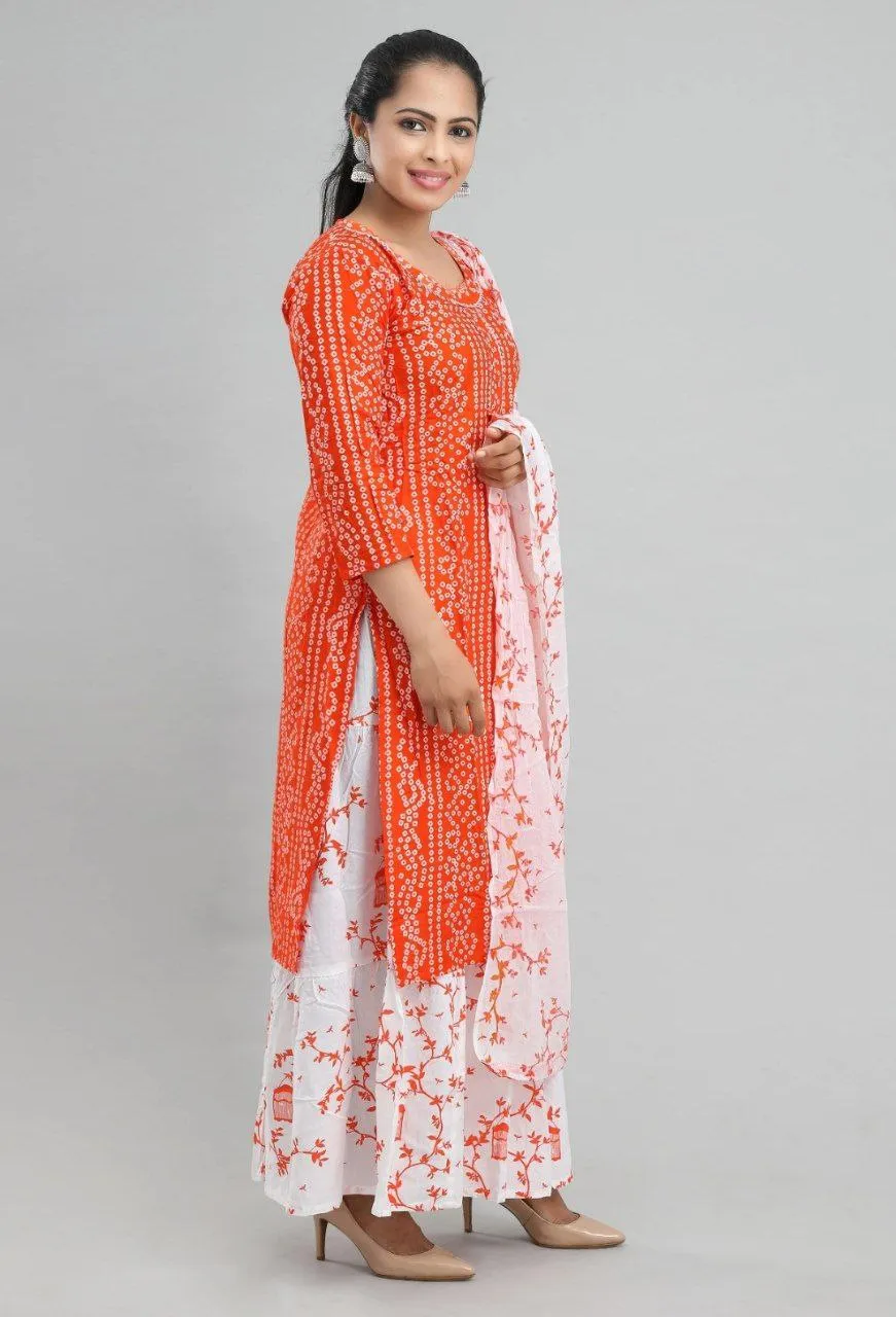 Trendy Orange Embroidery Work With Rayon Cotton Dress