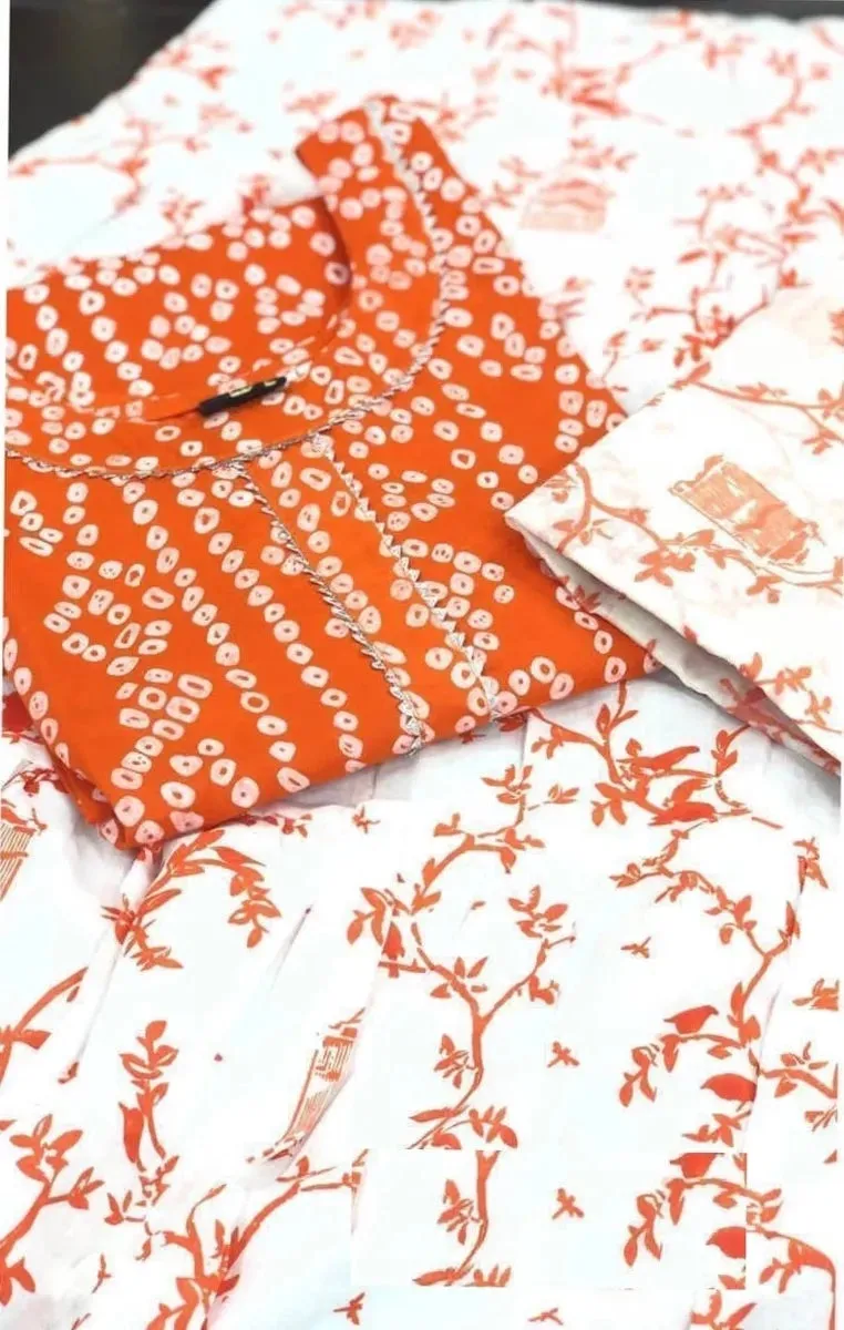 Trendy Orange Embroidery Work With Rayon Cotton Dress