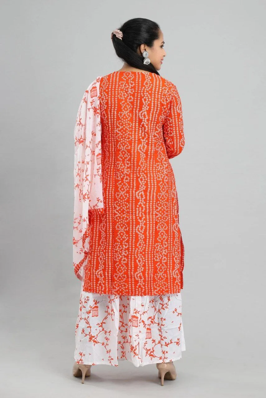 Trendy Orange Embroidery Work With Rayon Cotton Dress