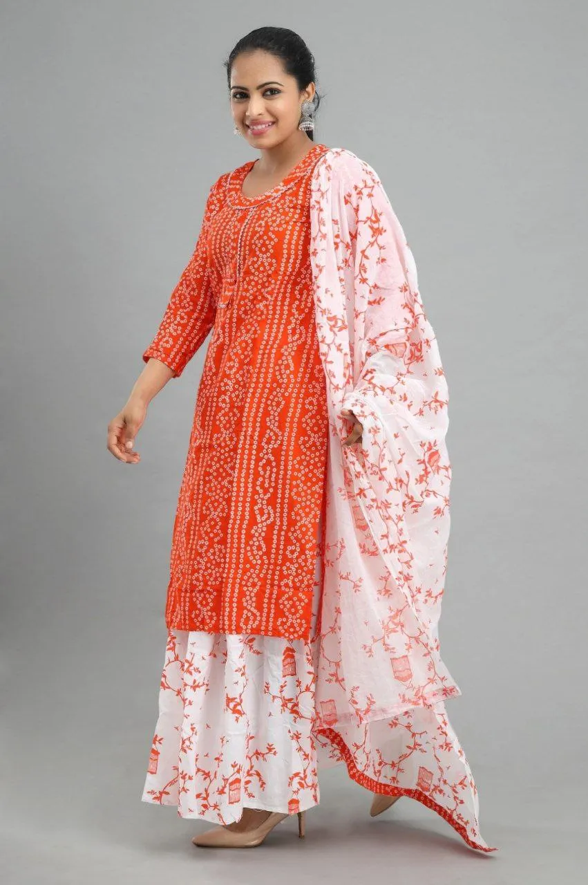 Trendy Orange Embroidery Work With Rayon Cotton Dress