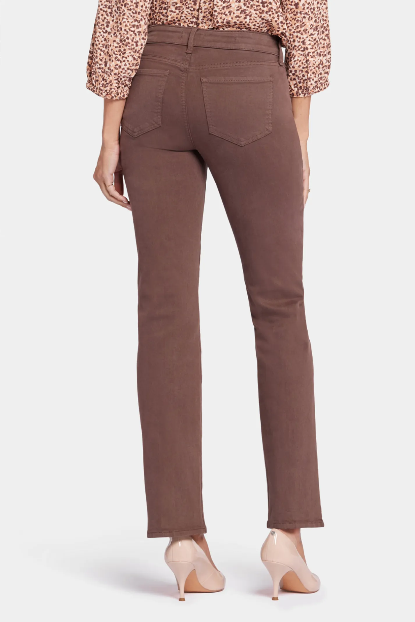 NYDJ Marilyn straight PETITE SHORT jeans, pigment dyed (mid-rise, zip) Coffee Bean