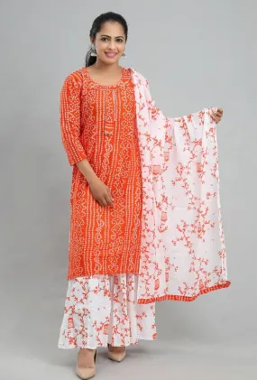 Trendy Orange Embroidery Work With Rayon Cotton Dress