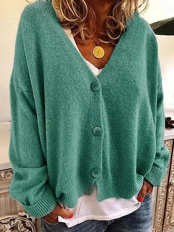 Elegant Ribbed Knit Button Cardigan in Green and Blue - Women's Sizes S, M, L