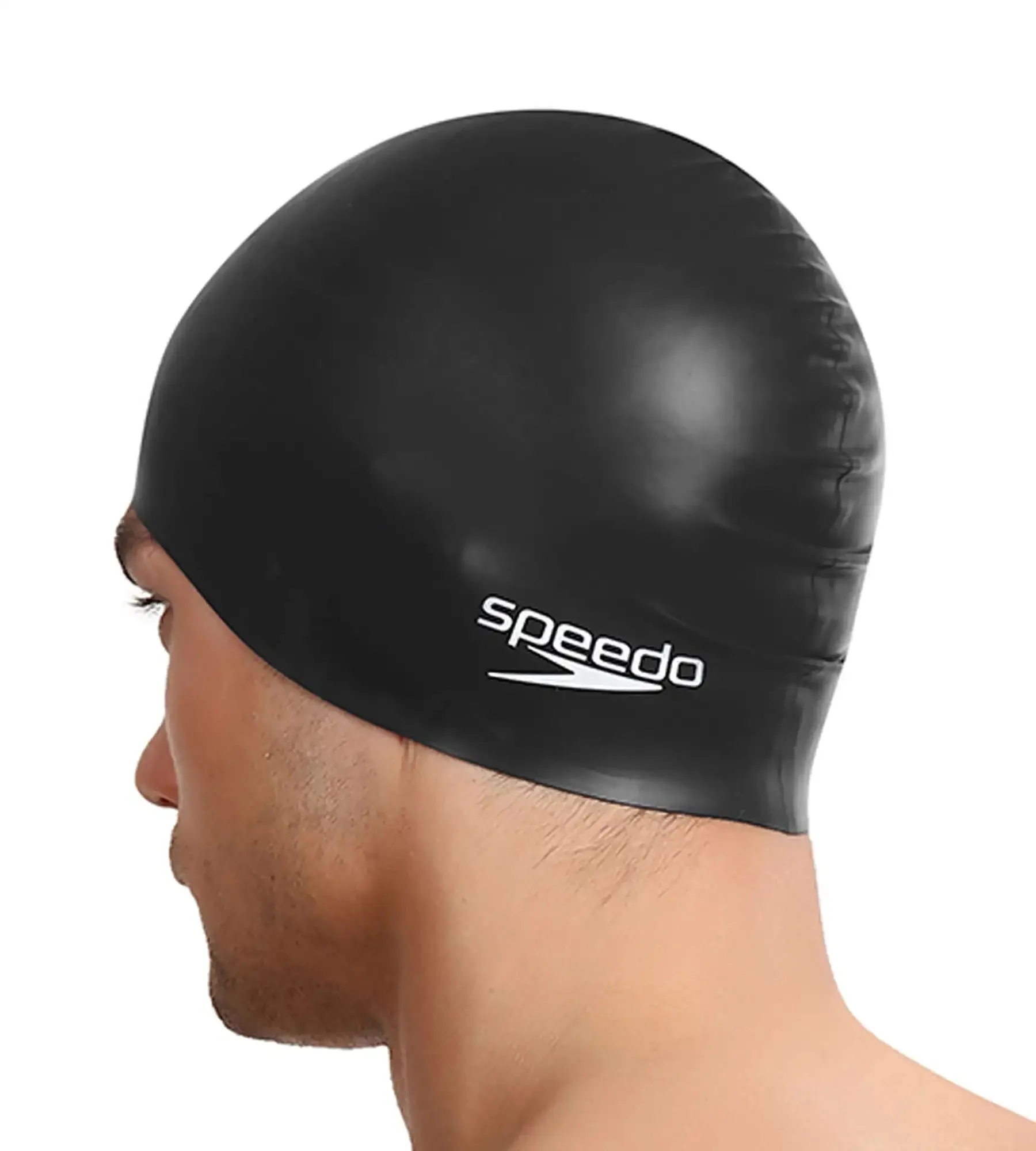 Unisex Adult Flat Silicone Swim Cap - Black