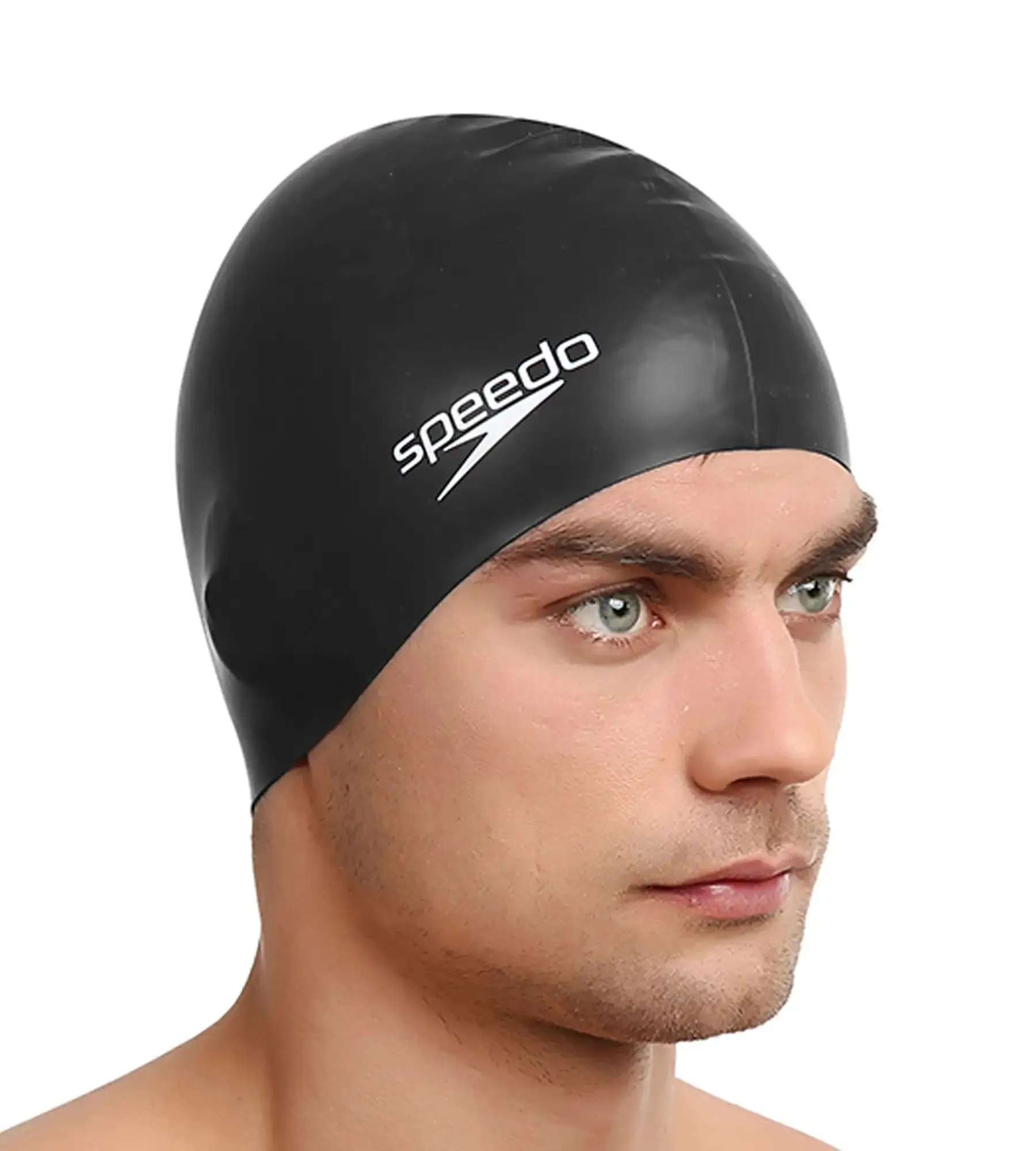 Unisex Adult Flat Silicone Swim Cap - Black