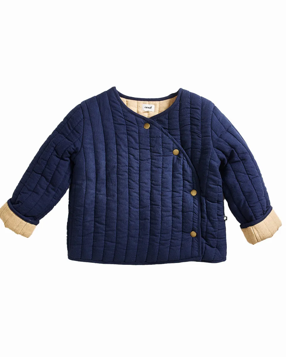 OEUF Handle With Care Quilted Jacket in Indigo and Sand