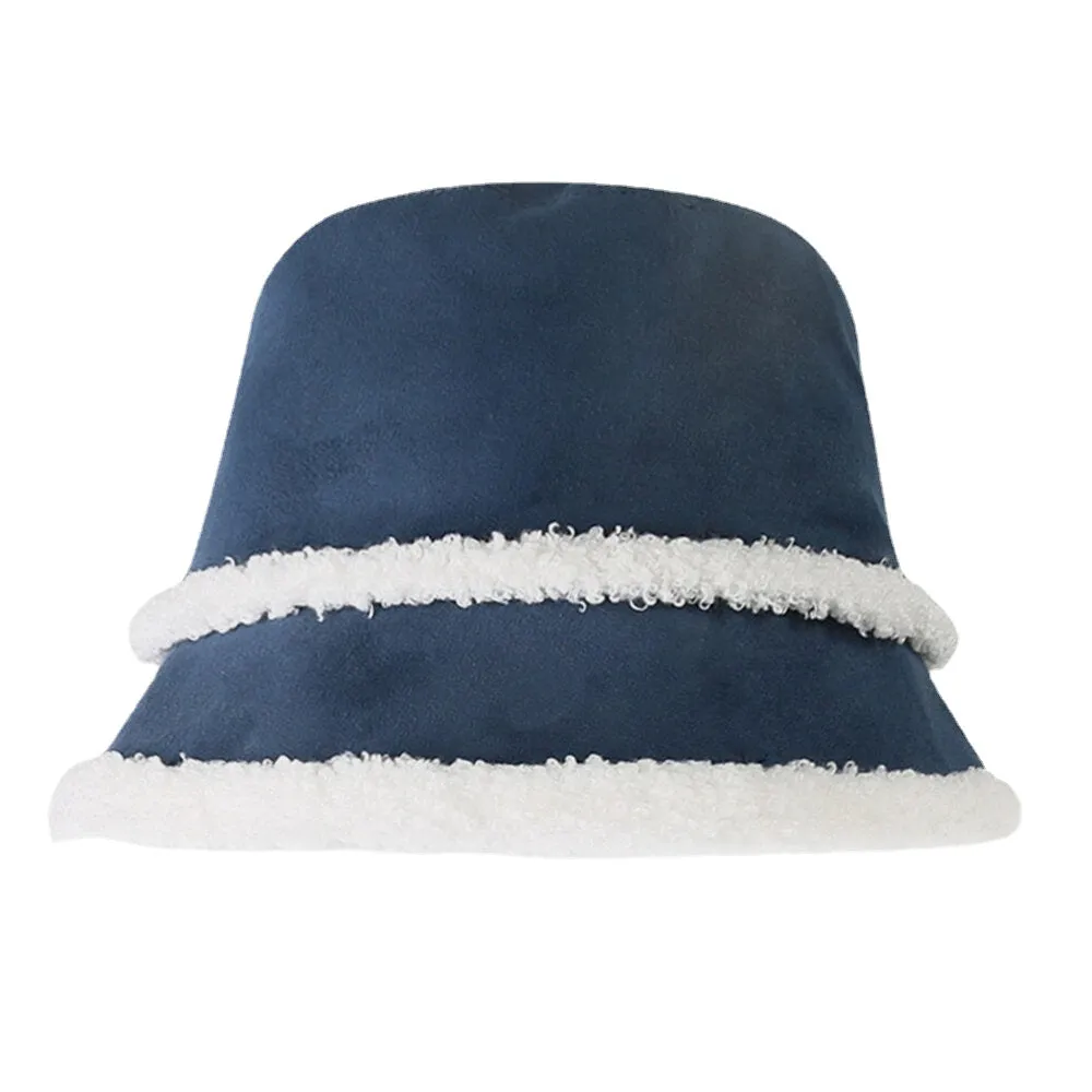 Women Suede Lamb Hair Casual Fashion Elegant Keep Warm Outdoor Bucket Hat