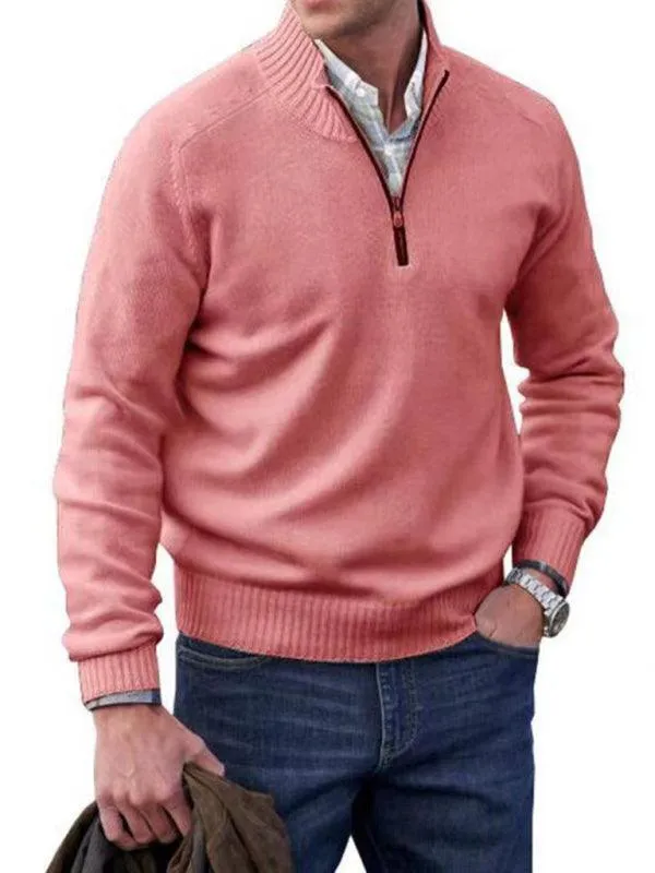 Zipper Lapel Long-Sleeved Men Turtleneck Sweater