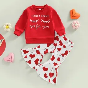 Valentine's Day Children's Clothing 2-Piece Alphabet Long Sleeve Sweatshirt T-shirt Love Bell Pants Set