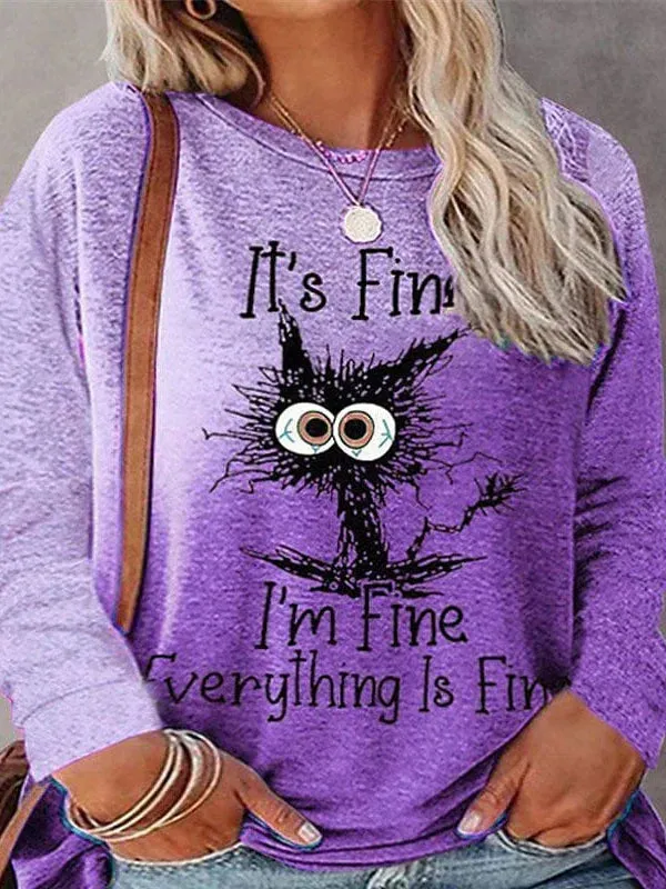 Women's Plus Size Cartoon Print Long Sleeve Tee