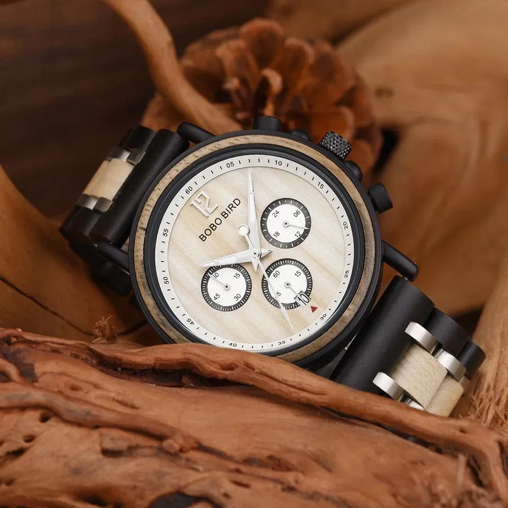 S18 Simple Wooden Watch: Stylish Chronograph for Men