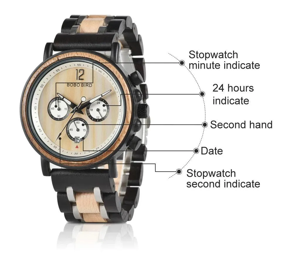 S18 Simple Wooden Watch: Stylish Chronograph for Men