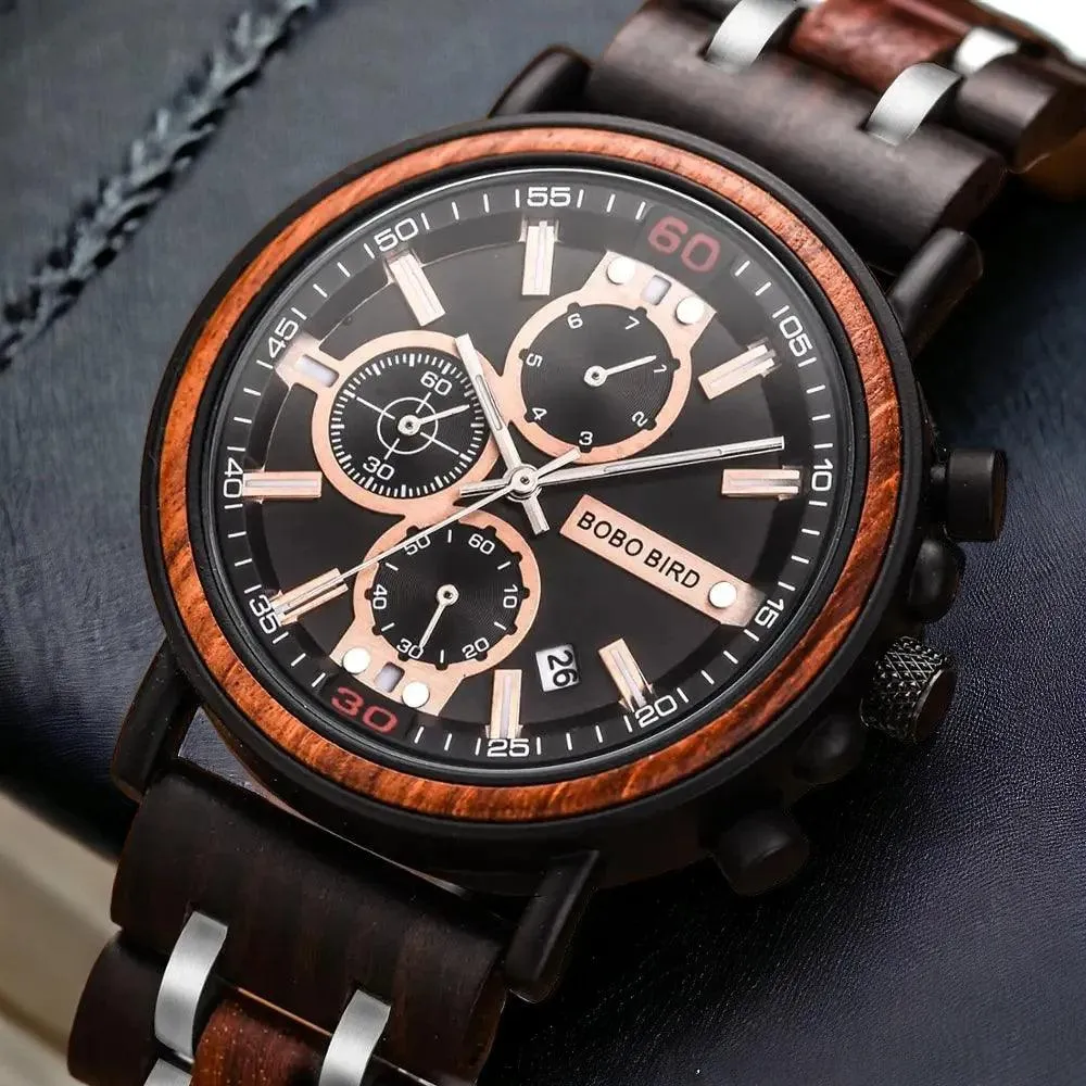 S18 Simple Wooden Watch: Stylish Chronograph for Men