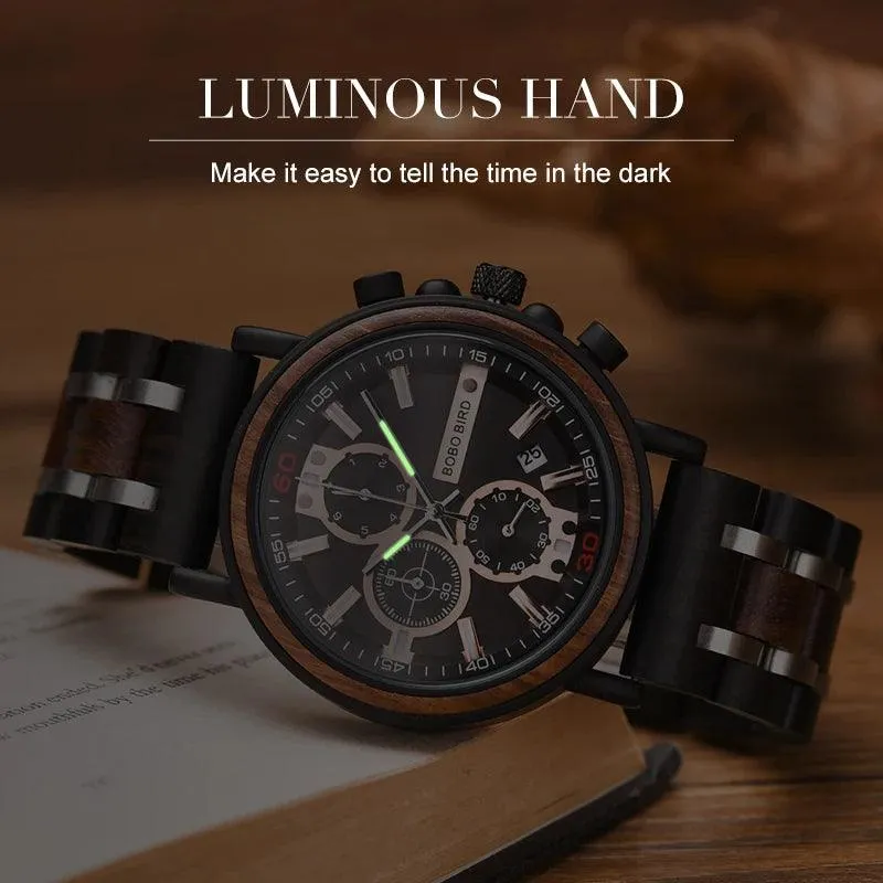 S18 Simple Wooden Watch: Stylish Chronograph for Men