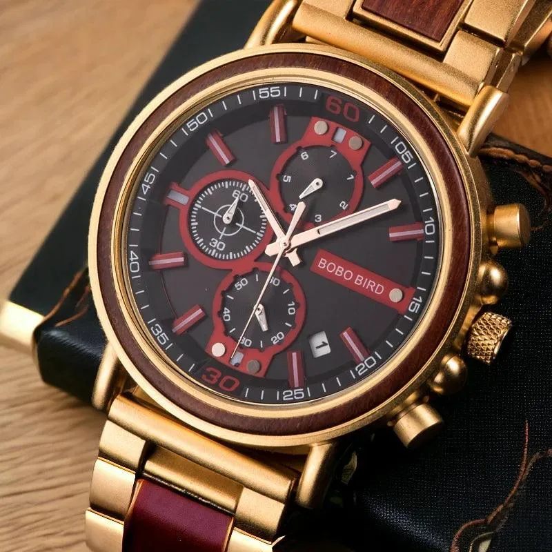 S18 Simple Wooden Watch: Stylish Chronograph for Men