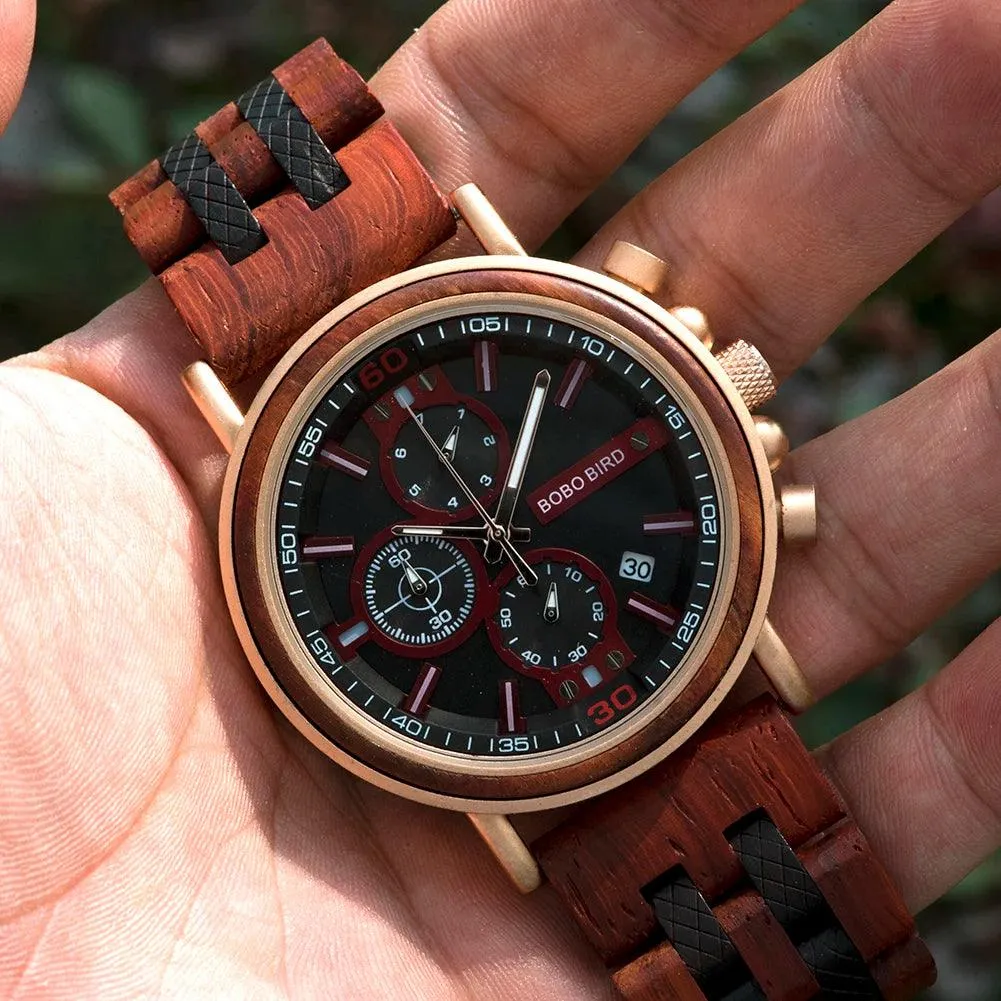 S18 Simple Wooden Watch: Stylish Chronograph for Men