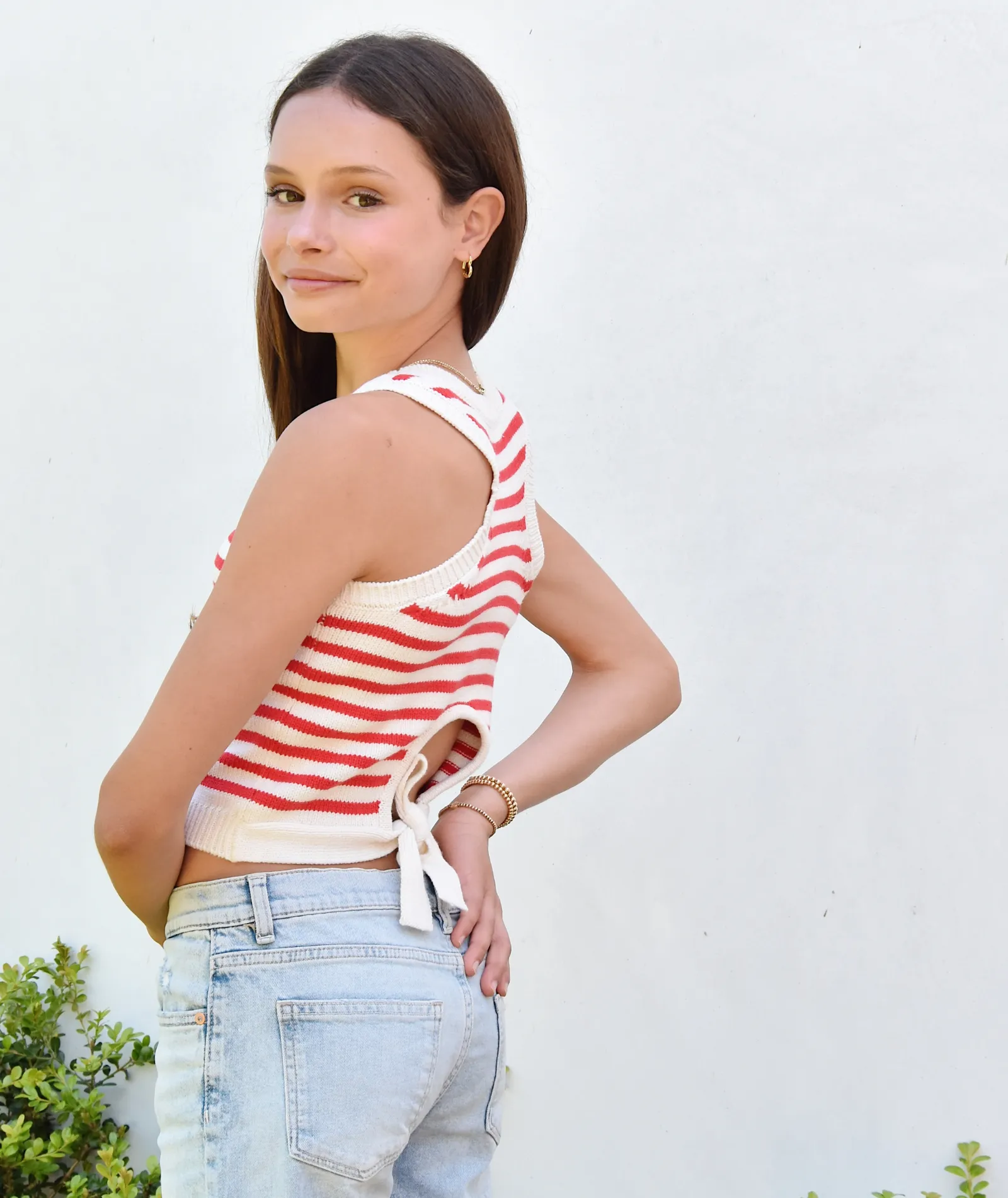 Design History Girls Red Striped Sweater Tank