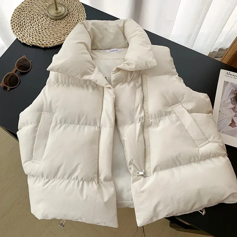 Women Fashion Autumn Winter New 2023 Stand Collar Elegant Puffer Vests