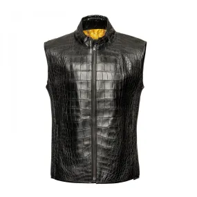 VL003G - Cuadra black casual fashion full exotic alligator leather vest for men