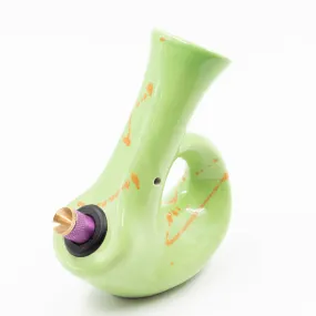 Walking Man Ceramic Bong - Green (Orange Splatter)