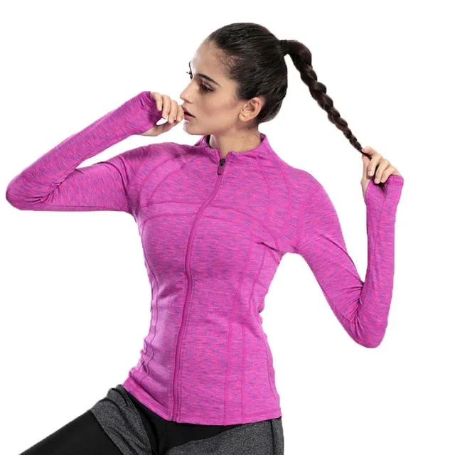 BESGO Women Sports Yoga Zipper Running Jackets Fitness Gym Training Coat Quick Dry Long Sleeve Outdoors Sportswear Active Wear