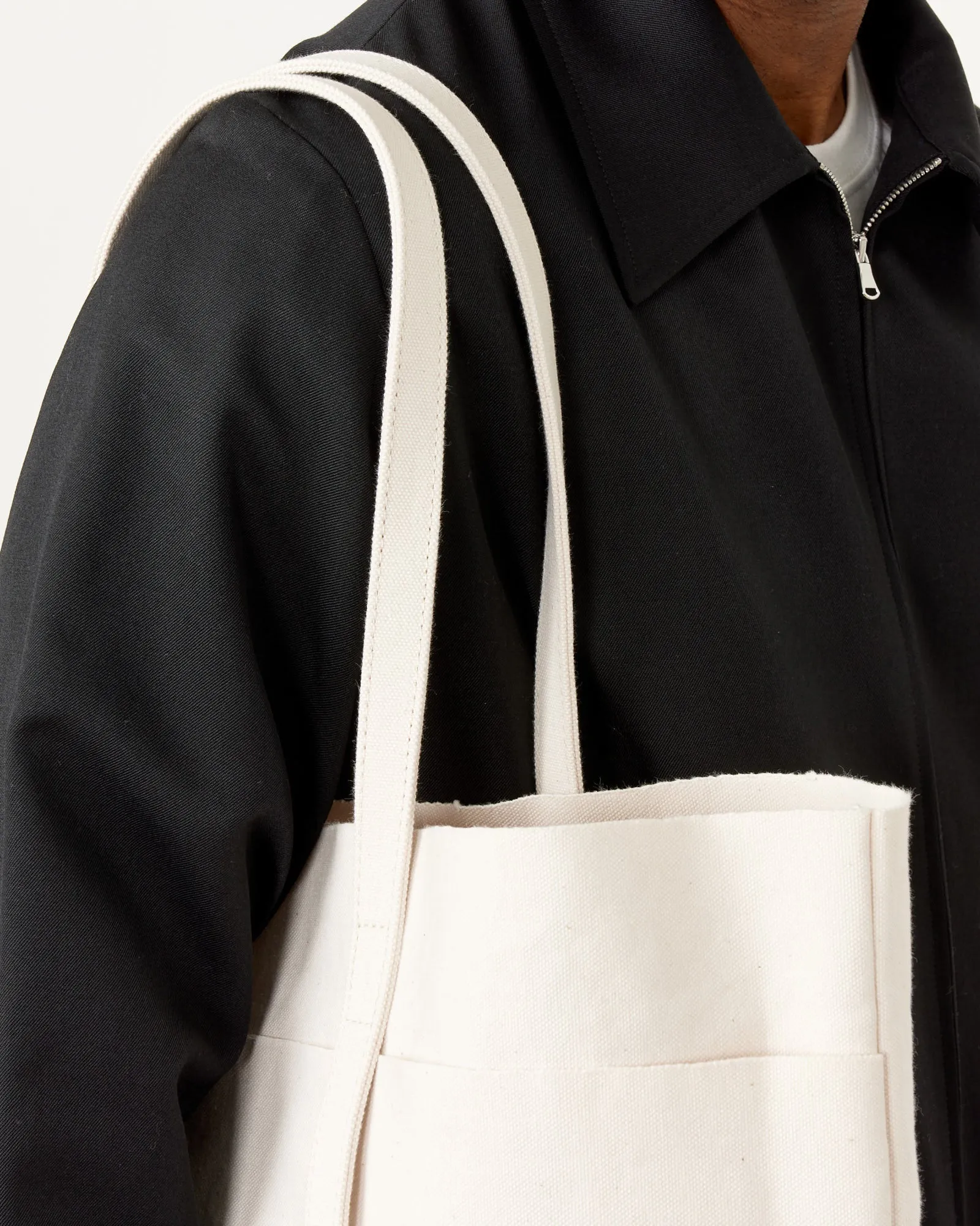 Washed Canvas 6 Pockets Tote in White