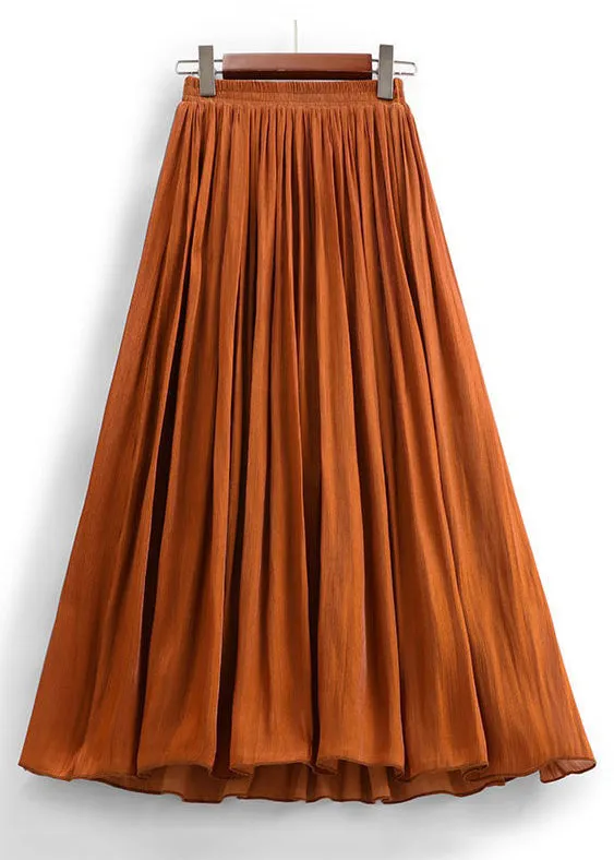 Orange Wrinkled Cotton Pleated Skirts High Waist AS1007