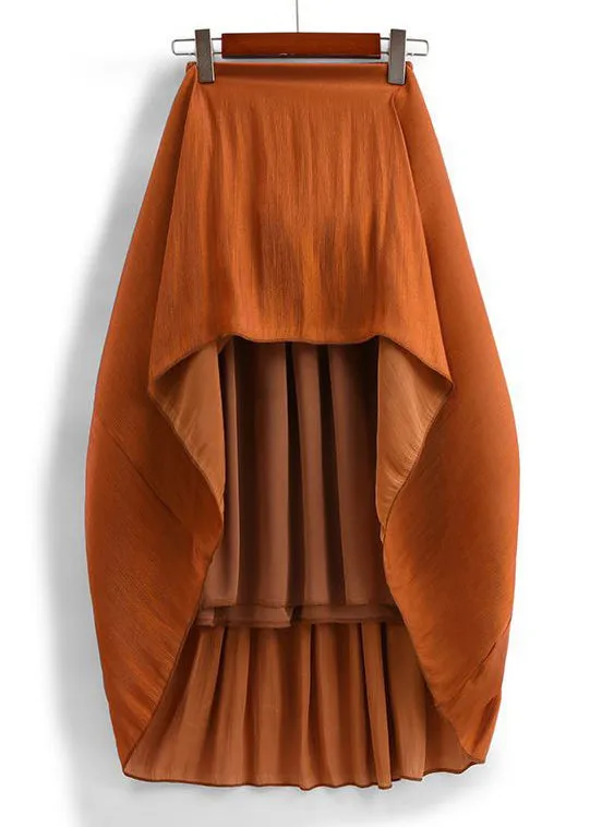 Orange Wrinkled Cotton Pleated Skirts High Waist AS1007