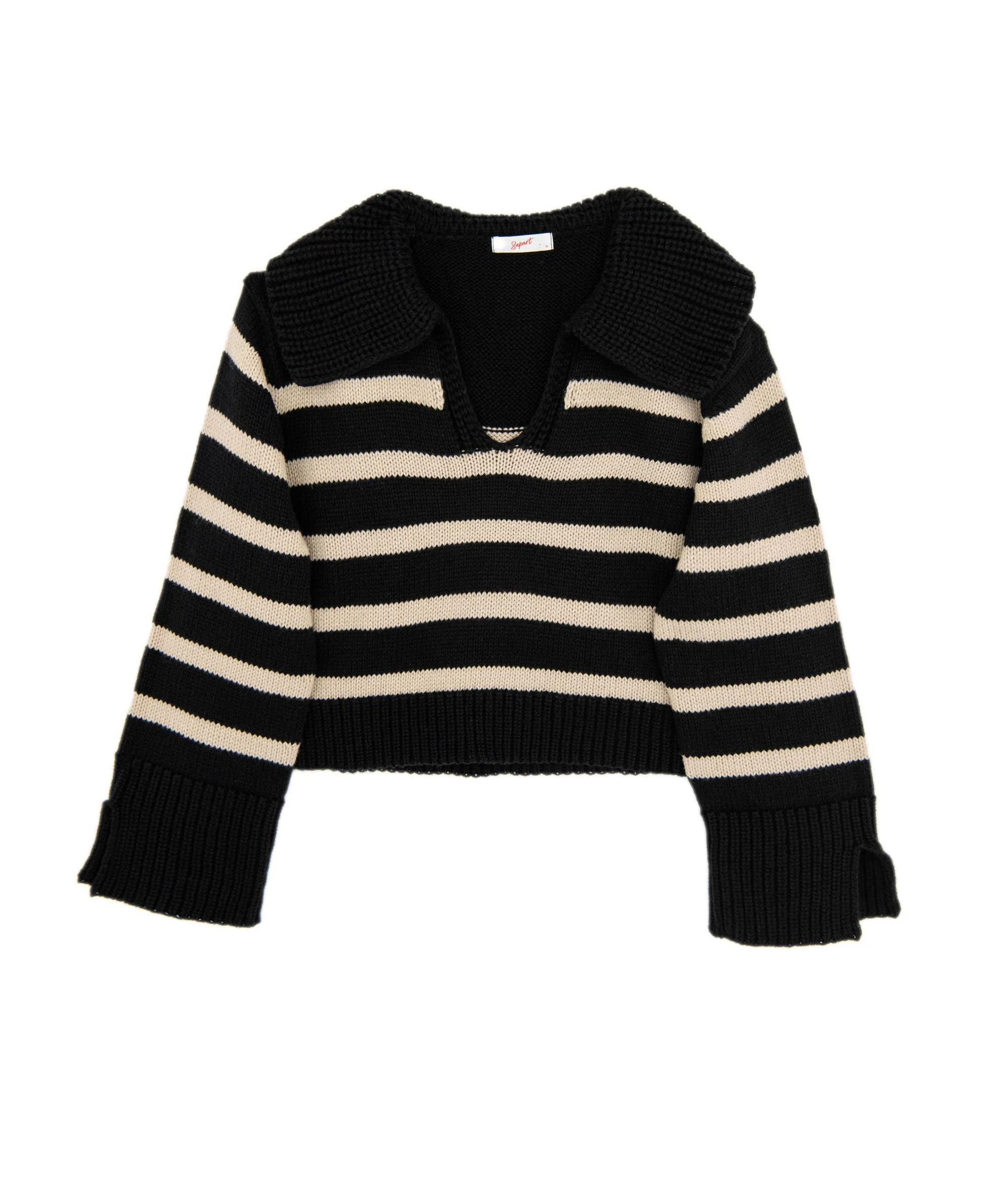 8apart Women Bristol Black/Khaki Striped Sweater