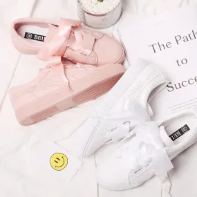 White/Pink Casual Ribbon Bow Sneakers AD11729