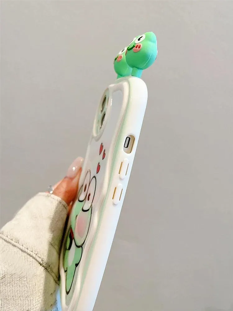 3D Ears Frog Cute Phone Case - Wave Edge - For iPhone 15 Pro Max, 14, 13, 11, 12