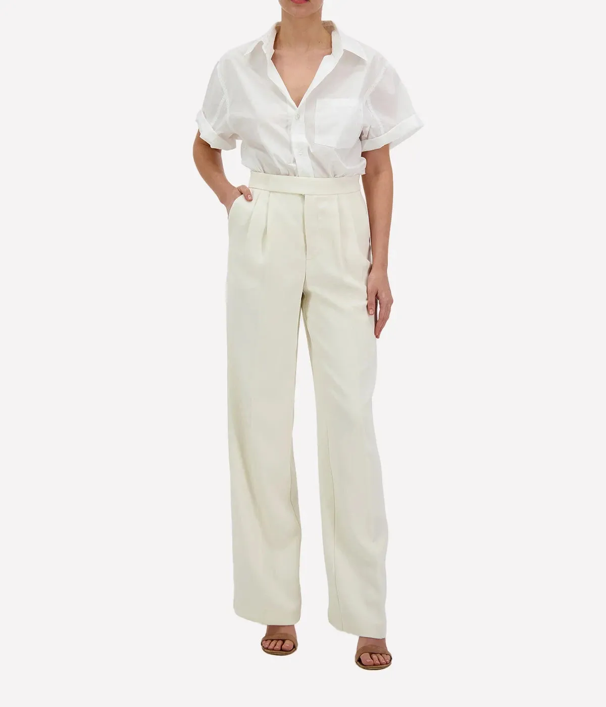 Cady Wide Leg Trouser in Cream