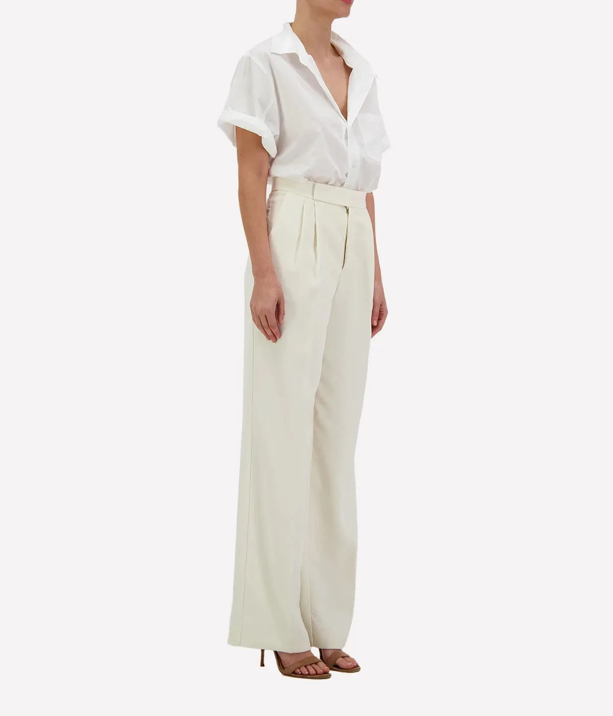 Cady Wide Leg Trouser in Cream