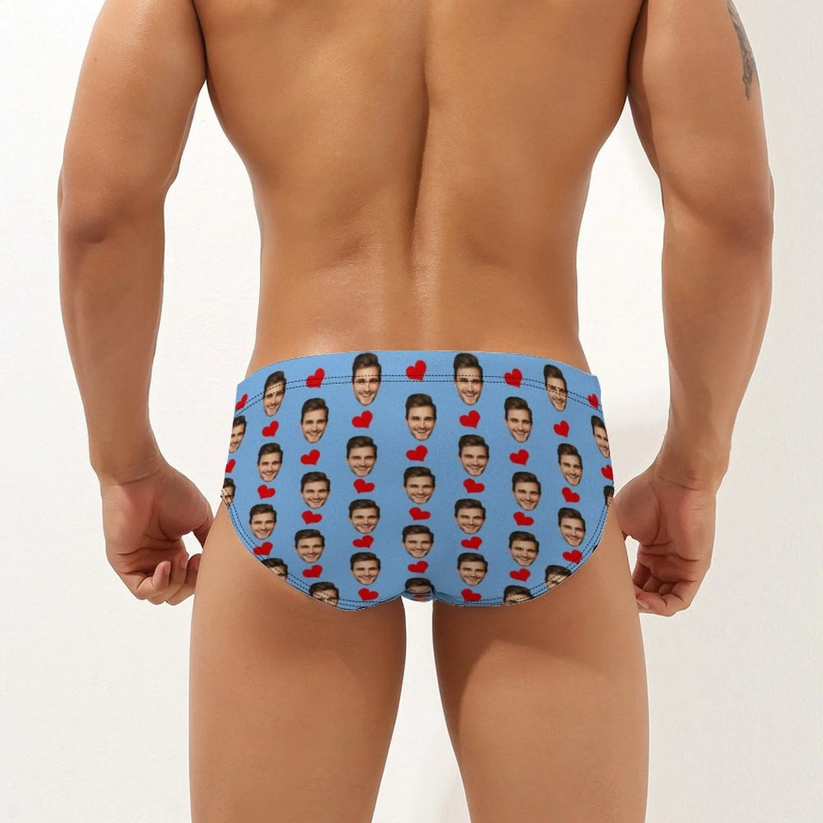 Customized Swim Trunks with Face Design Heart Multicolor Men's Triangle Swim Briefs with Girlfriend's Face