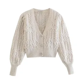 Women Crop Vintage Cardigan Sweaters