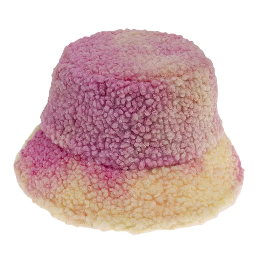 Unisex Felt Lamb Hair Tie-dye Plus Thicken Warm Windproof Soft Bucket Hat