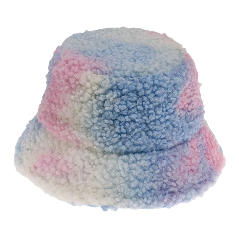 Unisex Felt Lamb Hair Tie-dye Plus Thicken Warm Windproof Soft Bucket Hat