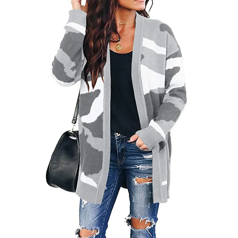 Women's Cardigans Kniting Bicolor Camo Long Sleeves