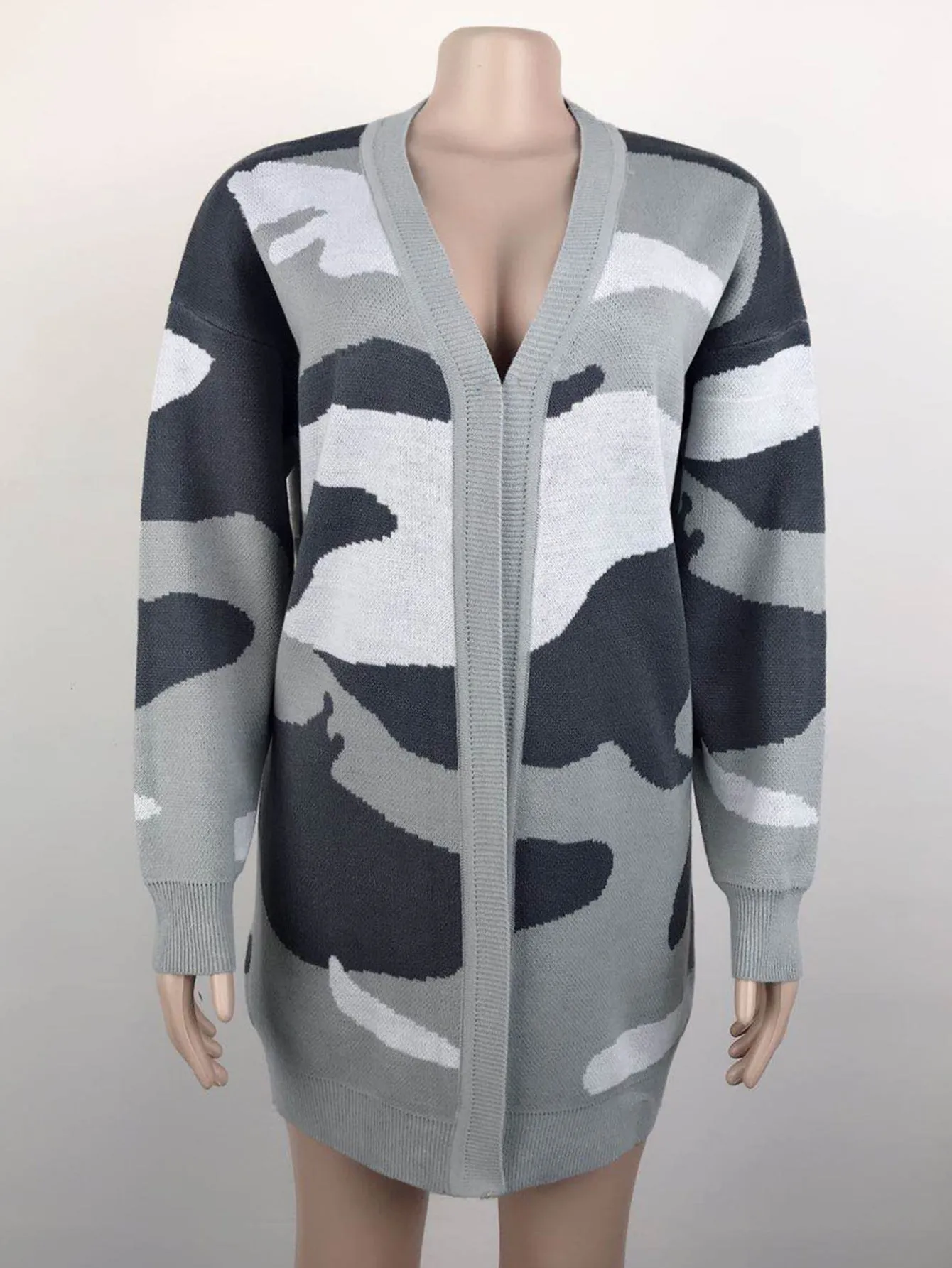 Women's Cardigans Kniting Bicolor Camo Long Sleeves