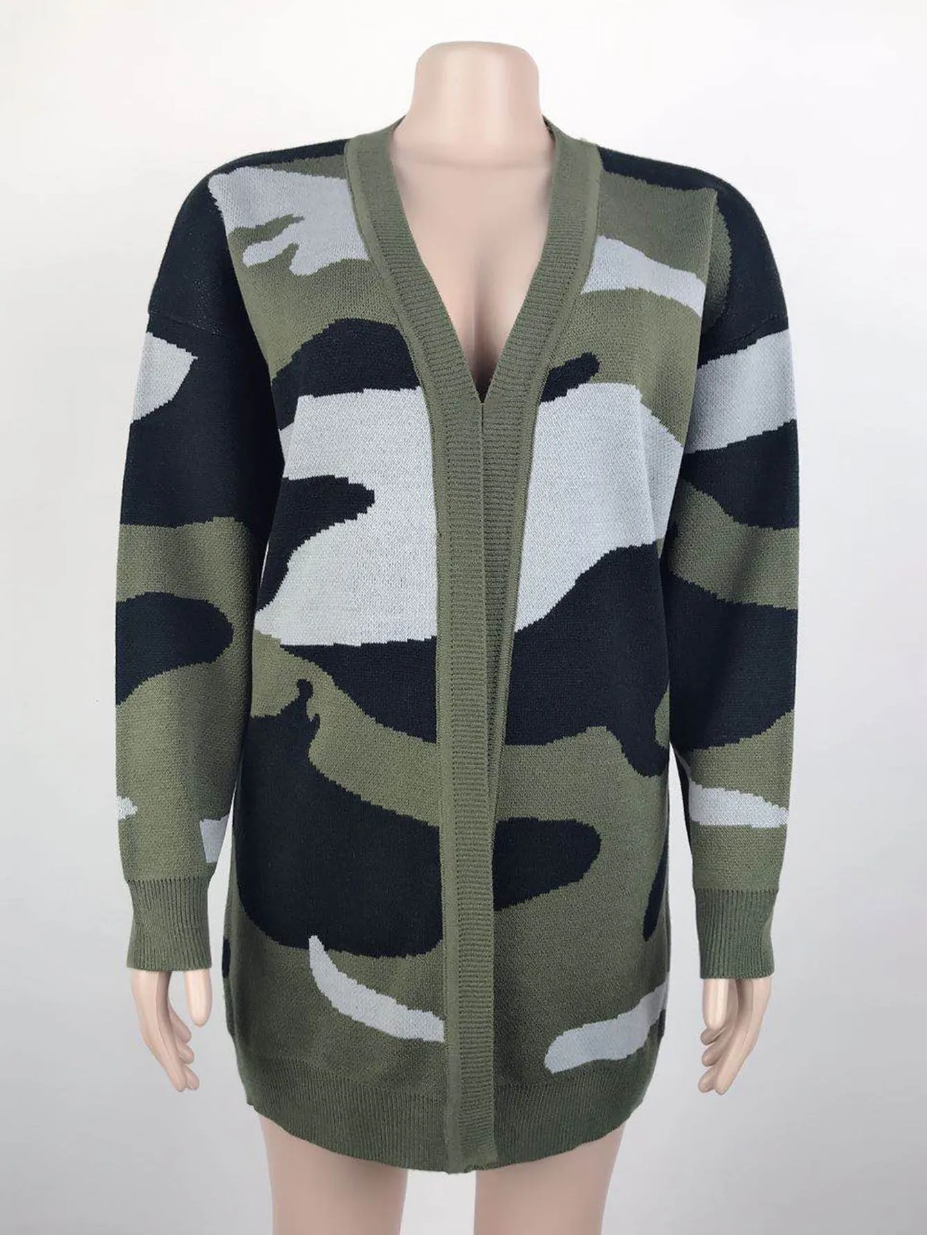 Women's Cardigans Kniting Bicolor Camo Long Sleeves