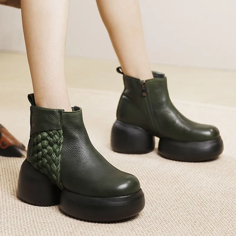 Handmade Leather Ankle Boots - Women's Casual Shoes EJ919