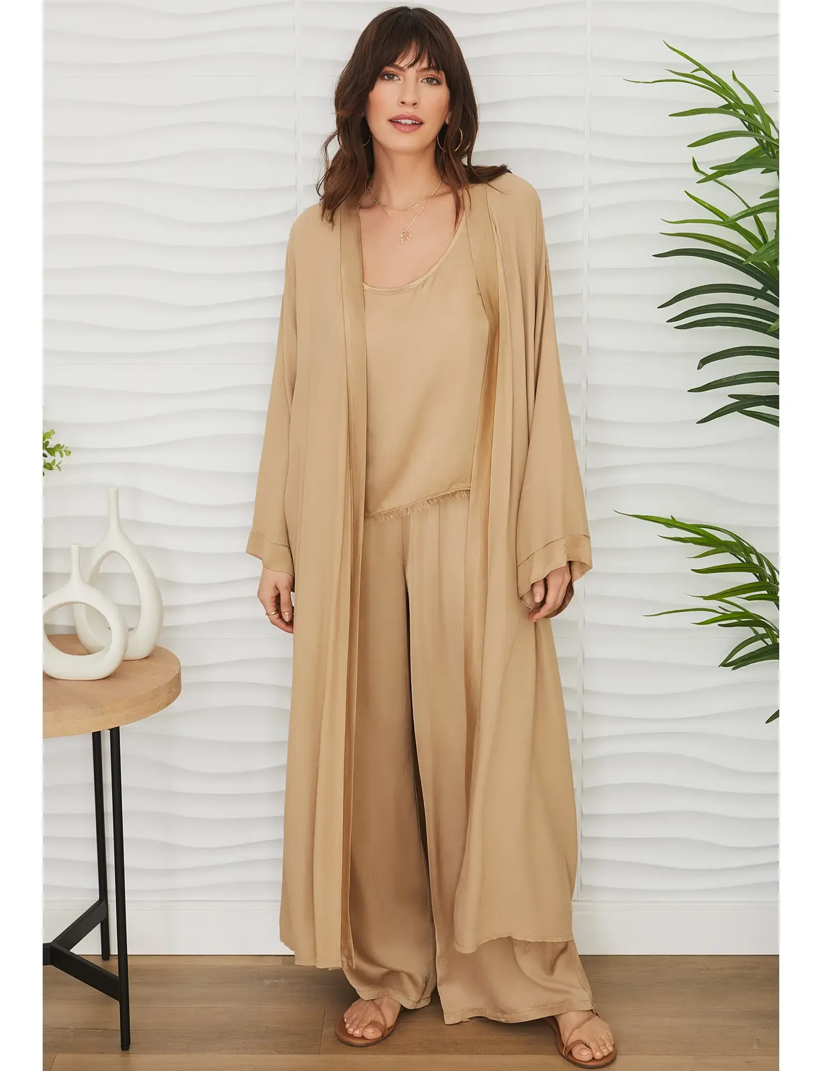 Lightweight Long Cardigan, Camel