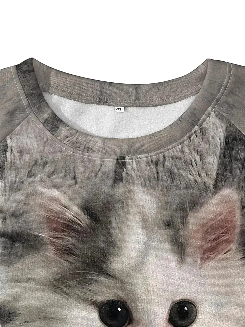 Cat Print Gray Women's Sweatshirt Pullover for Active Lifestyle