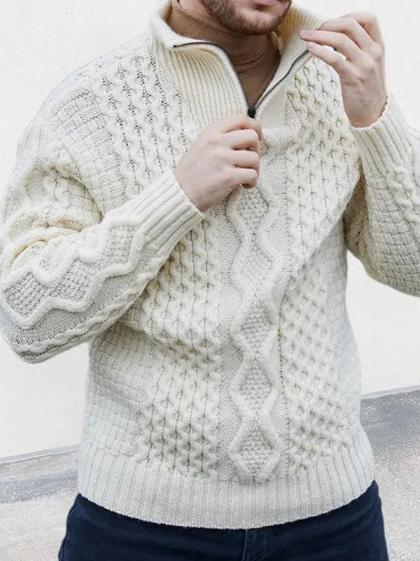 Long Sleeve Cable Turtleneck Men Sweater