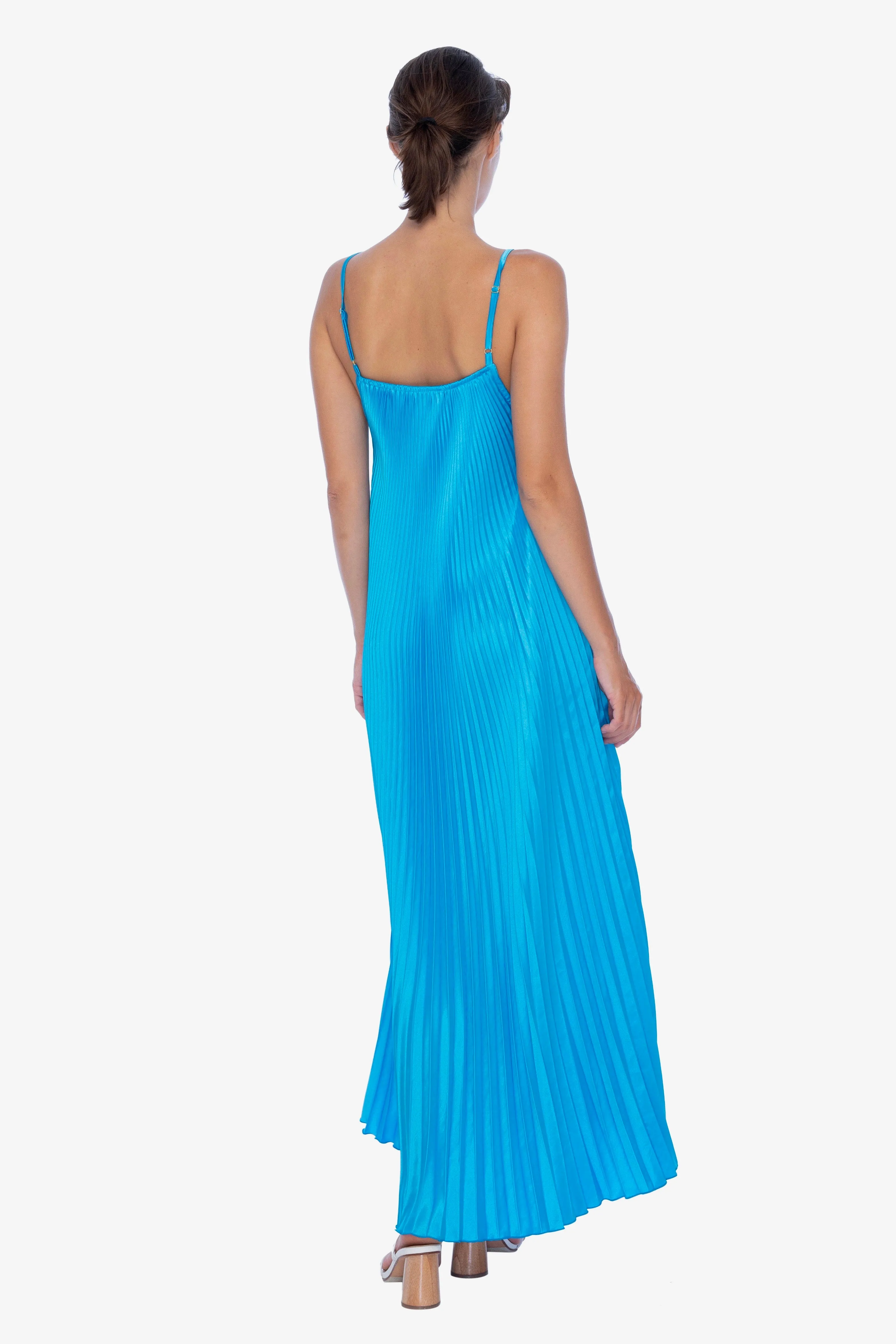 Bisous Strappy Blue Pleated Midi Dress