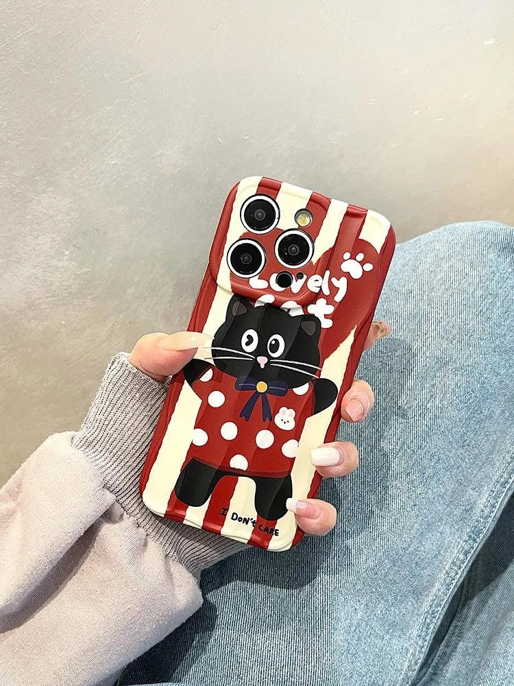 ACPC203 Cute Phone Case For iPhone 11, 12, 13, 14, 15 Pro Max - Cartoon Black Cat