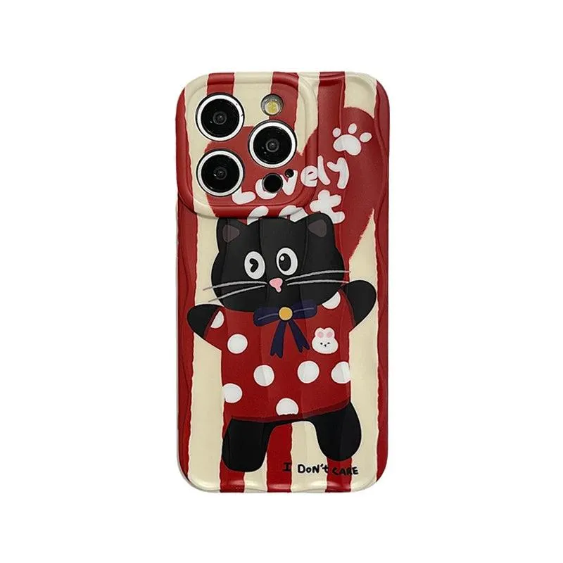 ACPC203 Cute Phone Case For iPhone 11, 12, 13, 14, 15 Pro Max - Cartoon Black Cat